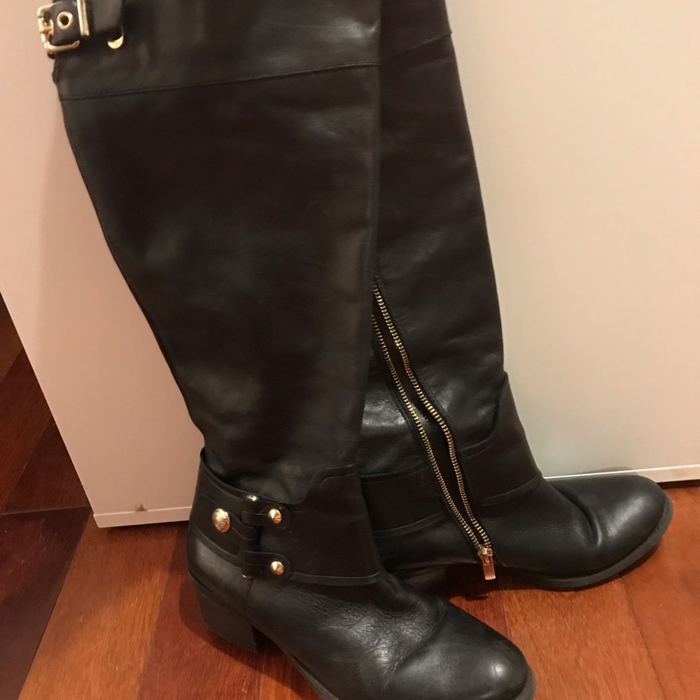 Vince Camuto black leather knee high boots